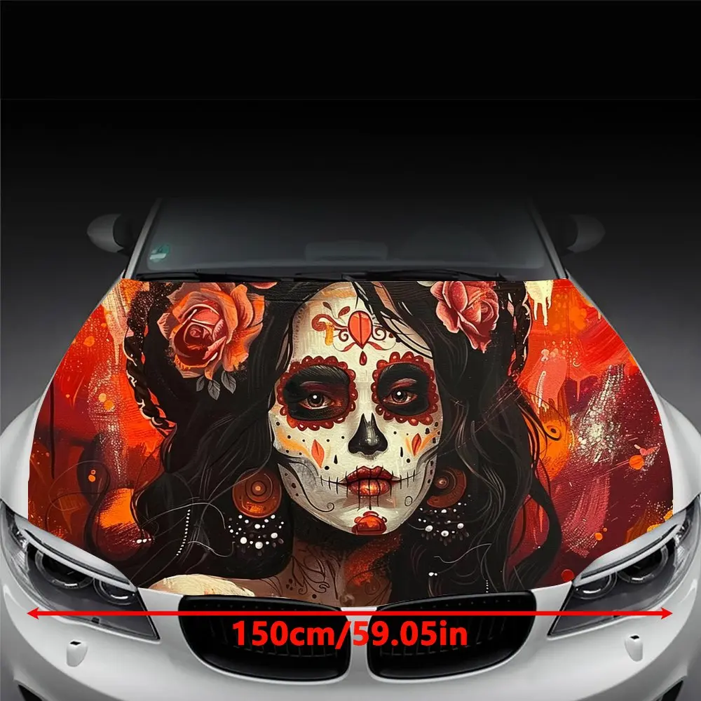 Death Skull Sugar Girl Car Hood Wrap Color Vinyl Sticker Truck Graphic Bonnet Auto Accessories Decoration Decal Gift