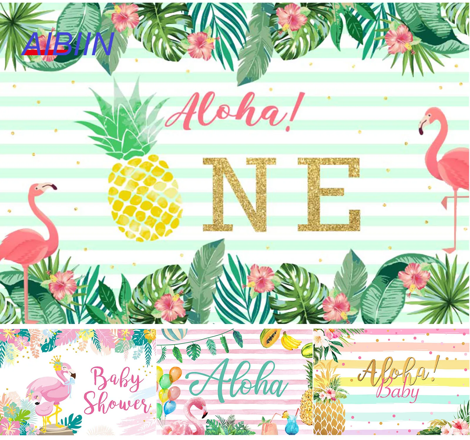 

Tropical Summer Beach Aloha 1st Birthday Backdrop Hawaiian Luau Baby Shower Party Decor Pineapple Flamingo Photo Background