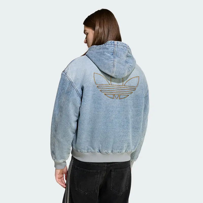 Adidas Clover Jacket Men's 2026 Spring Zipper Casual Denim Hooded Short Cotton Jacket KE0131