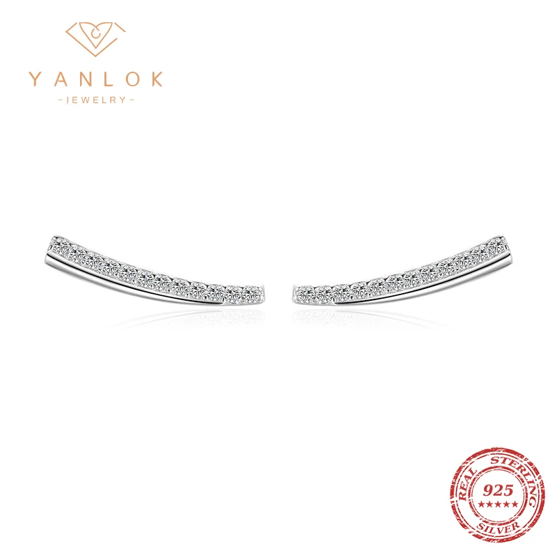 YANLOK Top Quality 925 Sterling Silver Solid Short Stick Stud Earrings for Women Clear CZ Geometric Earrings Jewelry 2021 New