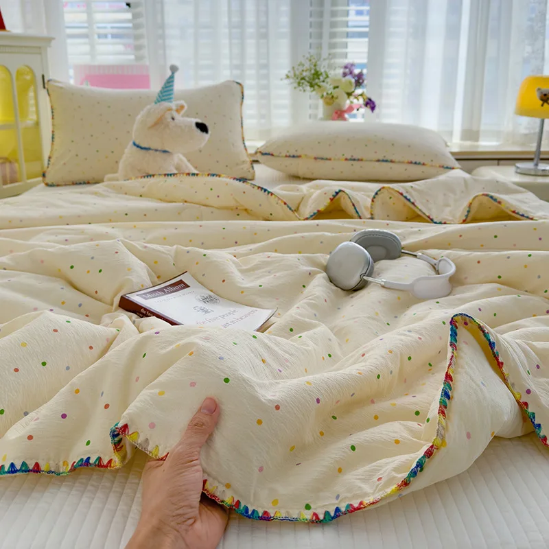A-Class All-Cotton Summer Quilt with Shell Edges Cartoon Printing Air Conditioning Comforter Soft Naked Sleep Quilted Bedding