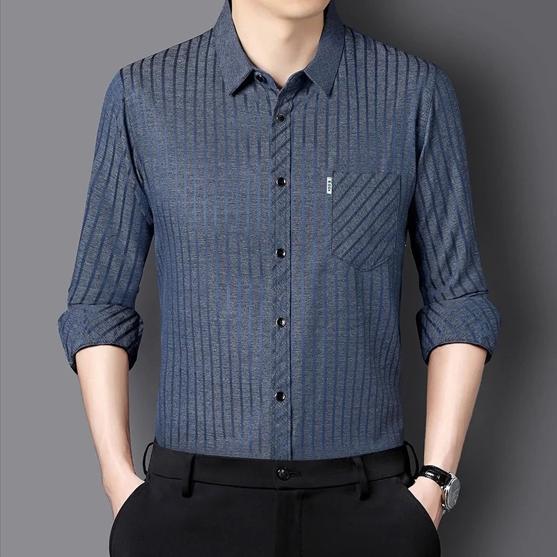 Genuine Men Long-sleeved Shirt Spring Autumn New Dad Business Casual Top Shirt