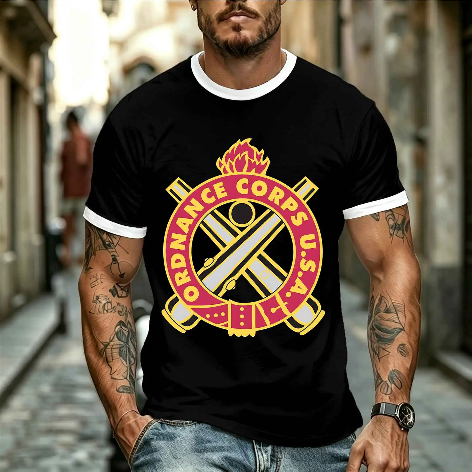 2026 new model Tee Stylish Comfortable Men's US Ordnance Corps Emblem Print T-Shirt Military Style Retro Casual Daily Top Tee fo