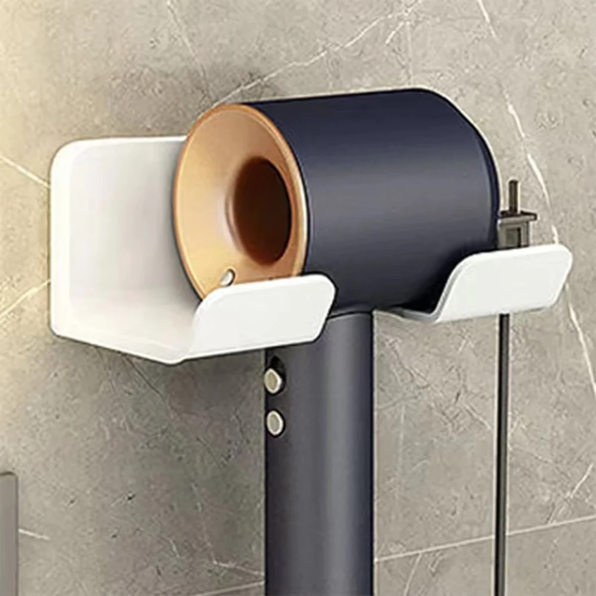 Hair Dryer Stand Holder Wall Mounted, ABS Punch Free Blow Dryer Holder Rack, Organizer For Hair Dryer, White ,Black