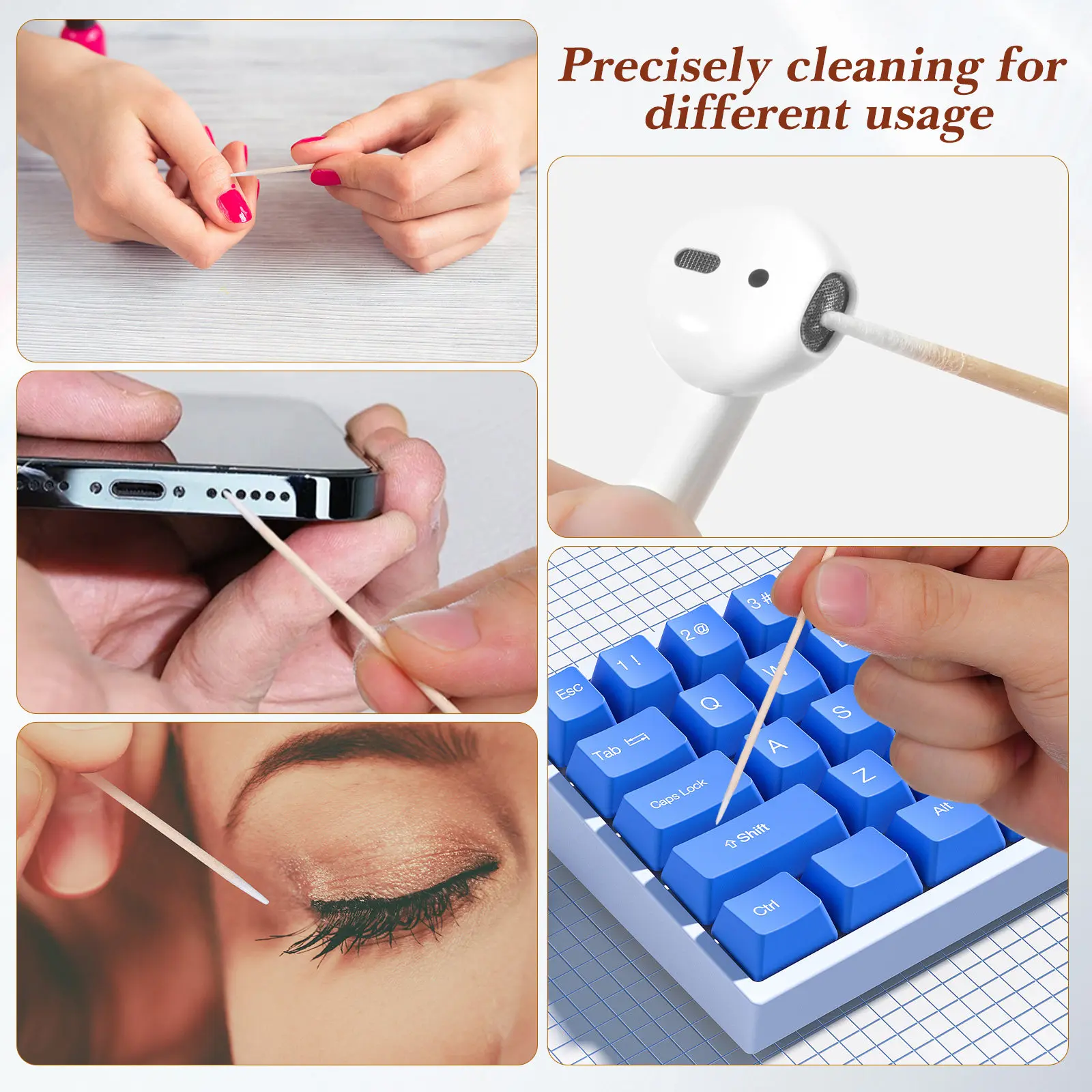 300Pcs Pointed Cotton Swabs Disposable Bamboo Toothpicks Cotton Sticks for Makeup Cleaning Nails Travel Use