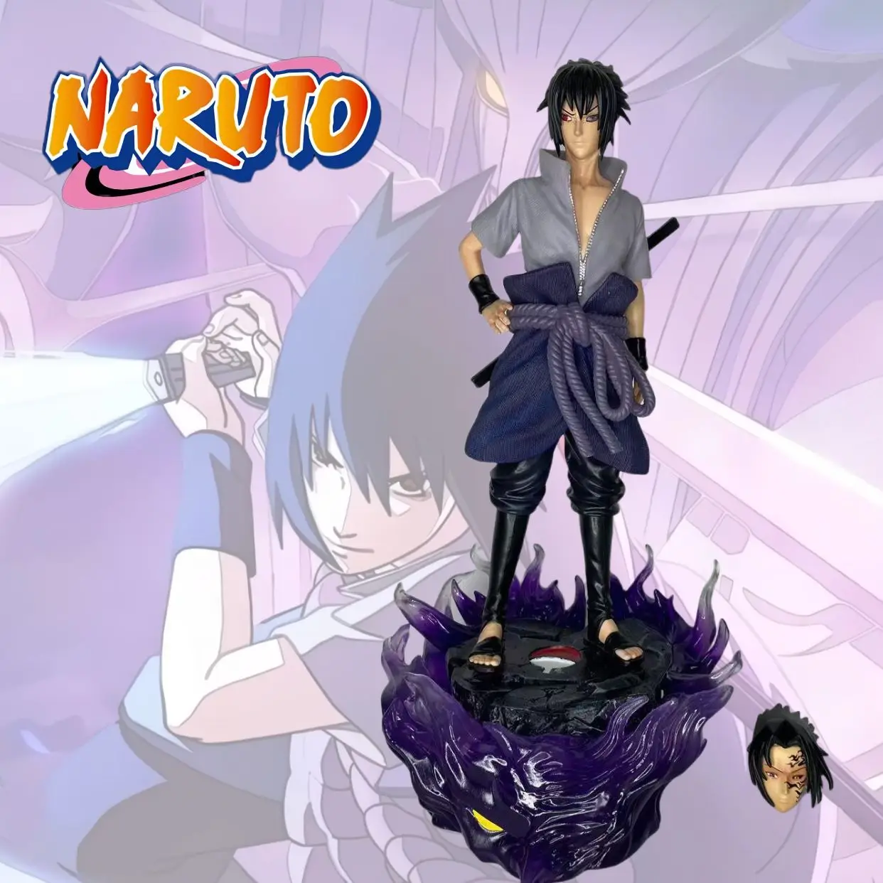 38cm New NARUTO Anime Figure Uchiha Sasuke Peripheral Model Double-headed Statue Desktop Decoration Ornaments Birthday Gifts Toy