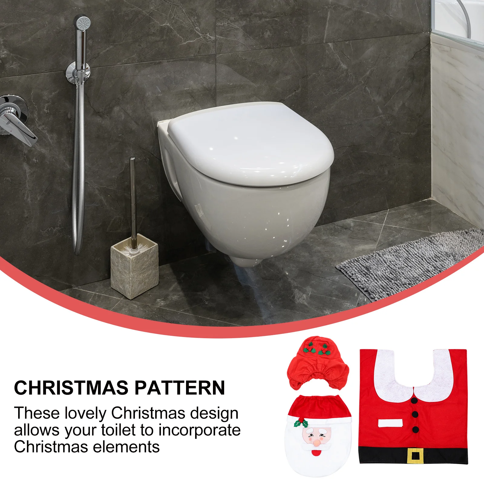

1Set Xmas Toilet Cover Christmas Design Floor Mat Kit Santa Toilet Rug Set Bathroom Decor Kit Water Tank Cover