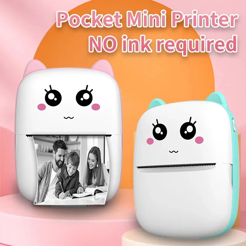 Mini label printer portable pocket thermal printer 58mm print photo label memo wireless Bluetooth for Android iOS with USB cable