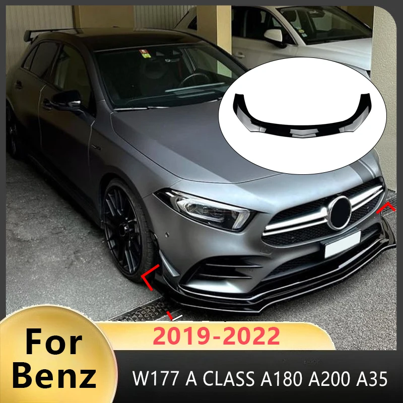 

For Mercedes Benz A CLASS W177 2019-2022 A180 A200 A35 AMG Car Front Lip Bumper Spoiler Glossy Black Or Carbon Fiber Look