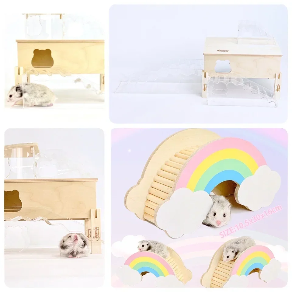 

Полностью прозрачная акриловая лестница для хомяка, радужные облака, арка, мостик, клетка, принадлежности для ландшафтного дизайна, гнездо