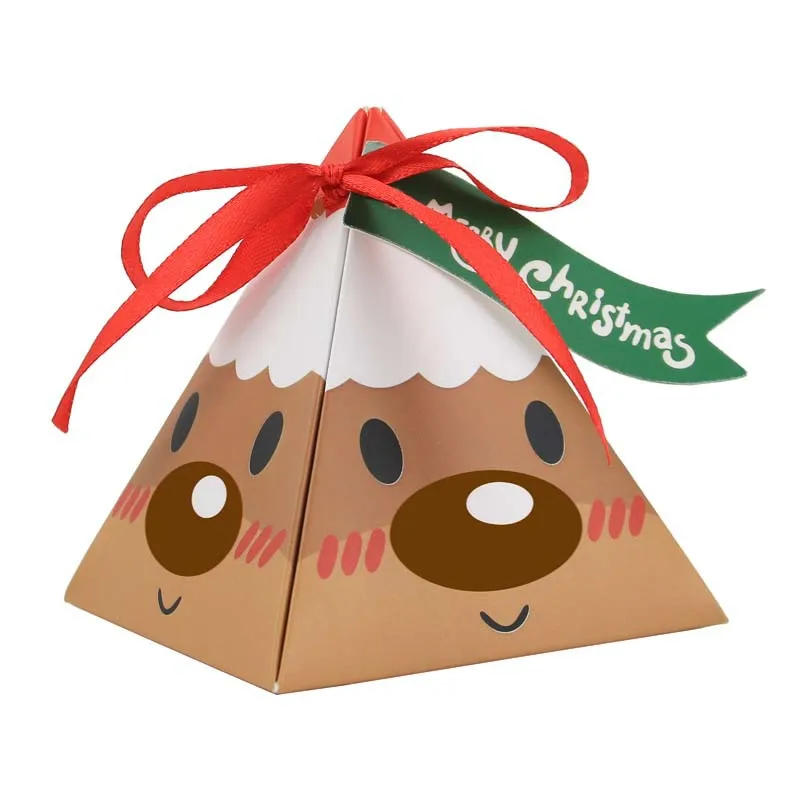 12pcs Merry Christmas Triangle Shape Bags Candy Cookie Bag Gift Packaging Boxes Party Decoration