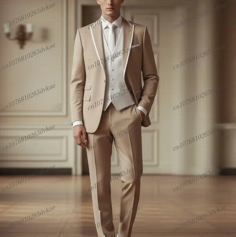 

Белый и бежевый новый мужской костюм для свадьбы, вечеринки, торжественных мероприятий, жениха, шафера, выпускного, деловых встреч, мужской смокинг, комплект из 3 предметов: пиджак, жилет, брюки