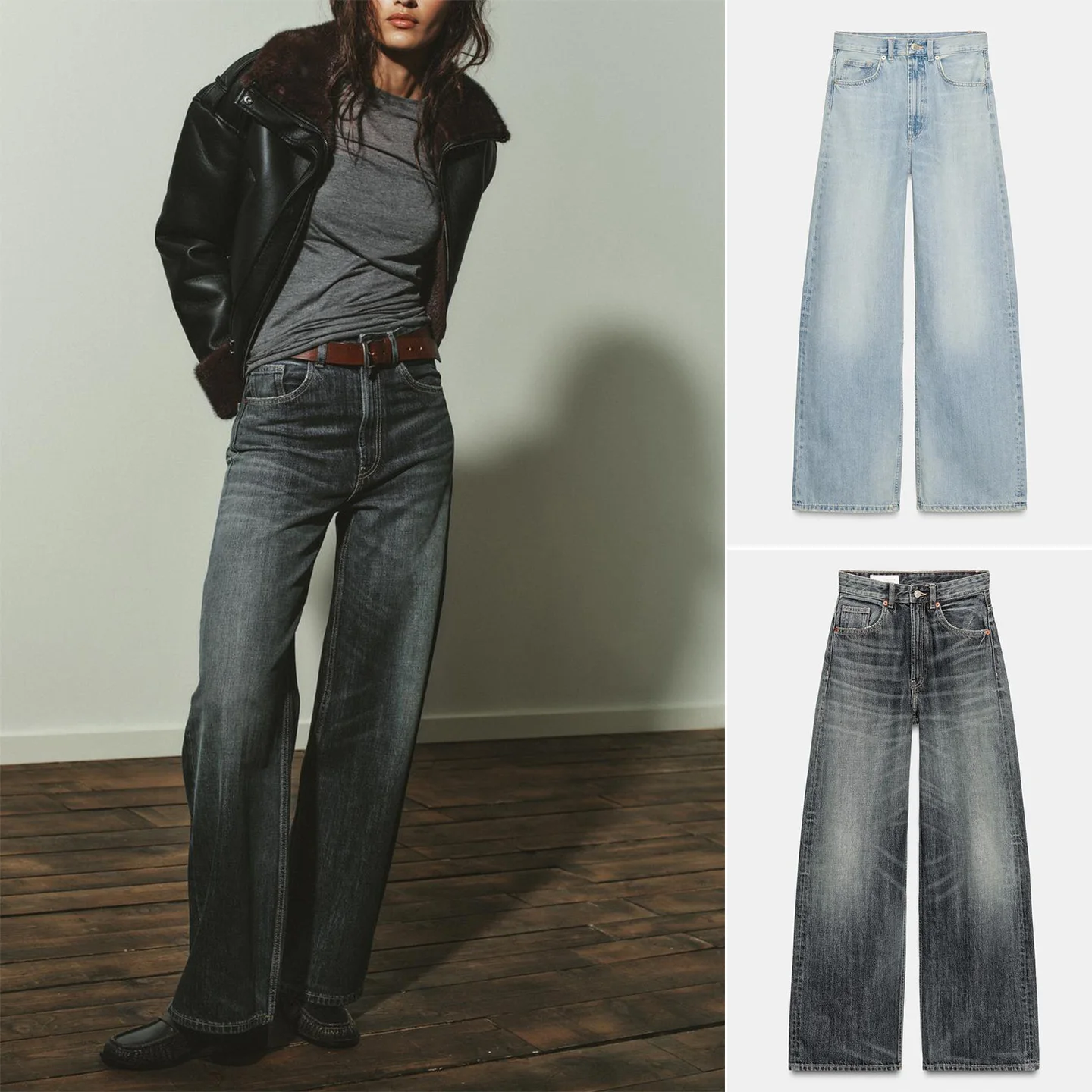 

High Waist Metal Button Ultra Long Wide Leg Jeans Women's Casual Sle Loose Fit Polyester Fiber TRF Series New Arrival