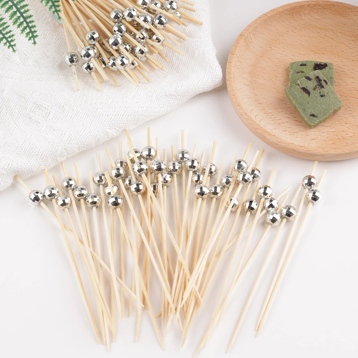 100Pcs 80s Mirror Disco Ball Disposable Bamboo Food Picks Buffet Dessert Fruit Forks for 70s Disco Birthday Wedding Party Decor