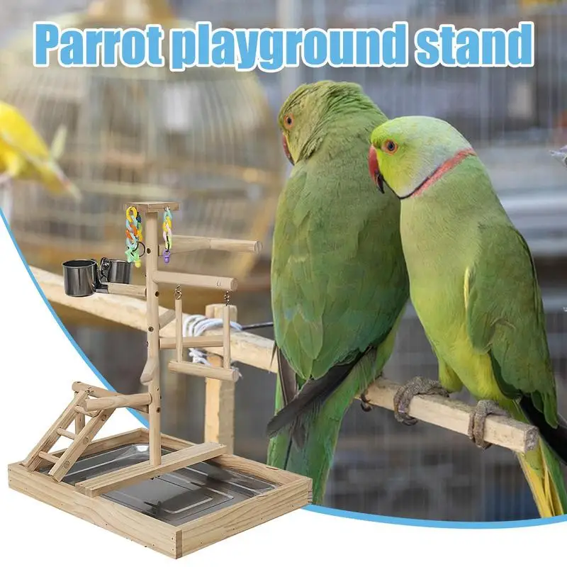 

Parakeet Playground Inside Cage Small Bird Stand Wooden Bird Activity Stairs Standing Pole Swing Toy For Lovebird Cockatiel