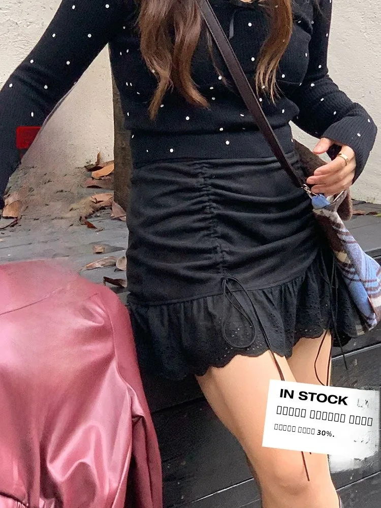 

Женская замшевая юбка Mimi большого размера с завязками, осенняя новинка, модная, с расклешенным подолом, однотонная