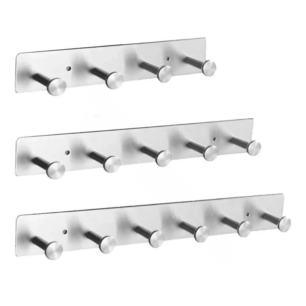 4/5/6 Hooks No Drill Stainless Steel Wall Mounted Coat Hook for Kitchen Towel Bag Key Hanger Wall Hooks Bathroom Accessories