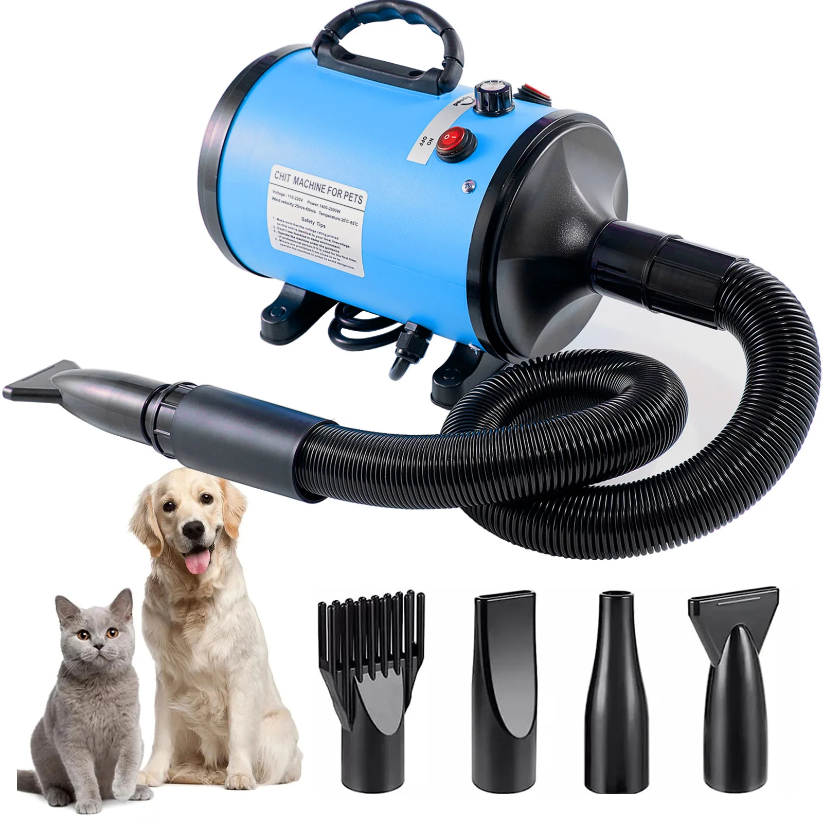 Imagem -04 - Potência Pet Grooming Secador Velocidade Ajustável Controle de Temperatura Cão Sopro Secador Secagem Rápida Alta Potência Banho Cabelo Secador 2800w Alta