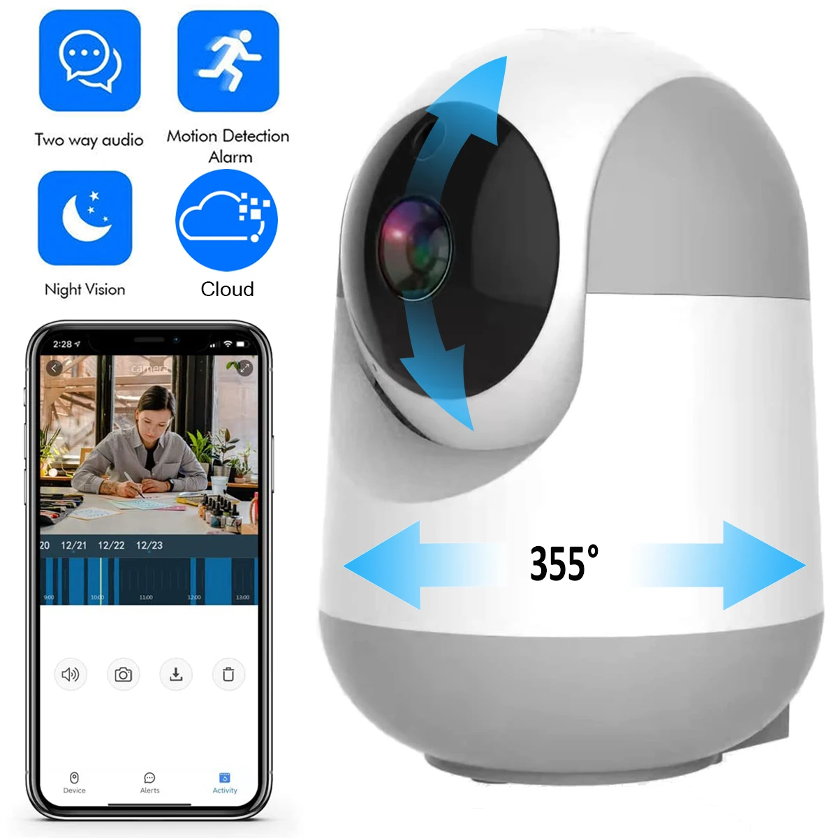 

XVIM 3MP Baby Monitor 2K WiFi Security Camera Smart Home Wireless IP Surveillance Camera Motion AI Automatic Tracking Audio
