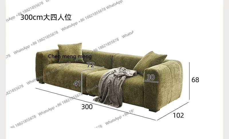 H French retro fabric sofa living room modern simple straight row fabric sofa