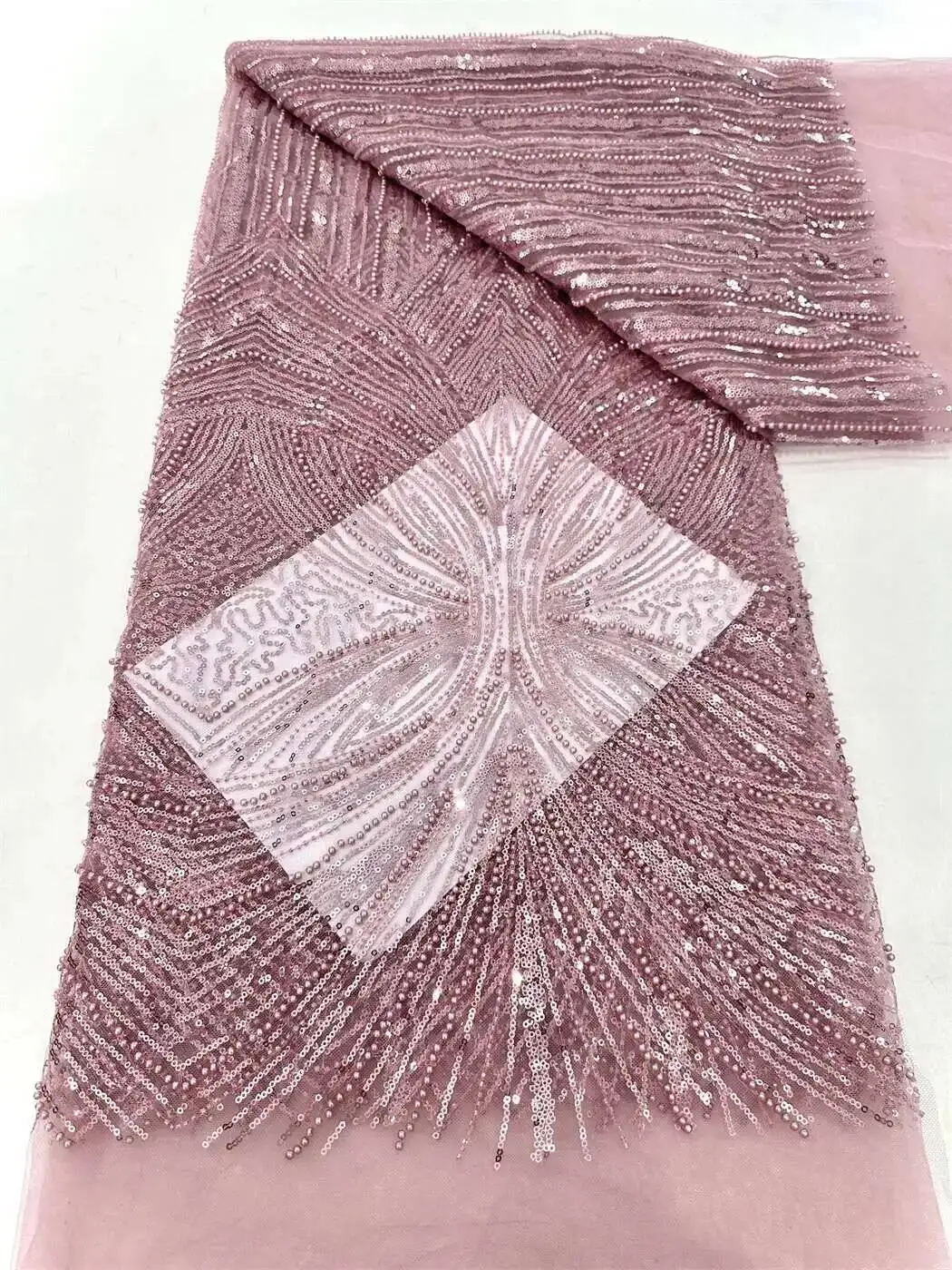 

Blue Luxury African Heavy Handmade Beaded Lace Fabric 2025 High Quality 5Yards Sequins French Tulle Bead Lace For Wedding Party