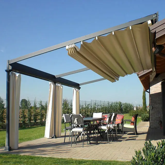 OneAlu Lakeside Retractable Shelter: Heavy-Duty PVC Pergola Outdoor Kitchen Combo for Lakeside Cabin Patios