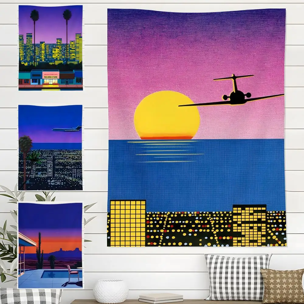 Retro-Illustration H-Hiroshi Nagai Wandteppich für den Innen- und Außenbereich, Wohnzimmer, Schlafzimmer, Terrasse, langlebig, vielseitig einsetzbar, für den ganzjährigen Einsatz