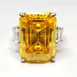 10.0ct Yellow Moissanite Ring women 10x14MM Emerald Cut Laboratory Diamond Ring Anniversary Jewelry S925 Silver with Certificate