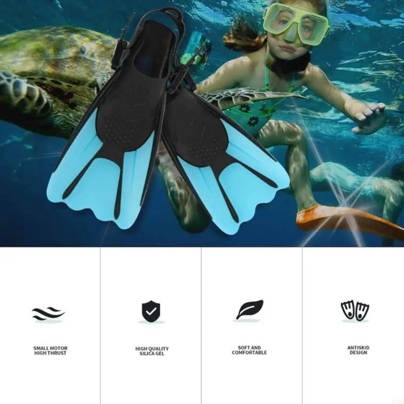 1 Pair Pool Training Swim Flippers for Adult Users, Open Heel Fins with Heel Adjustment and Short Channel Gear Use 69HD
