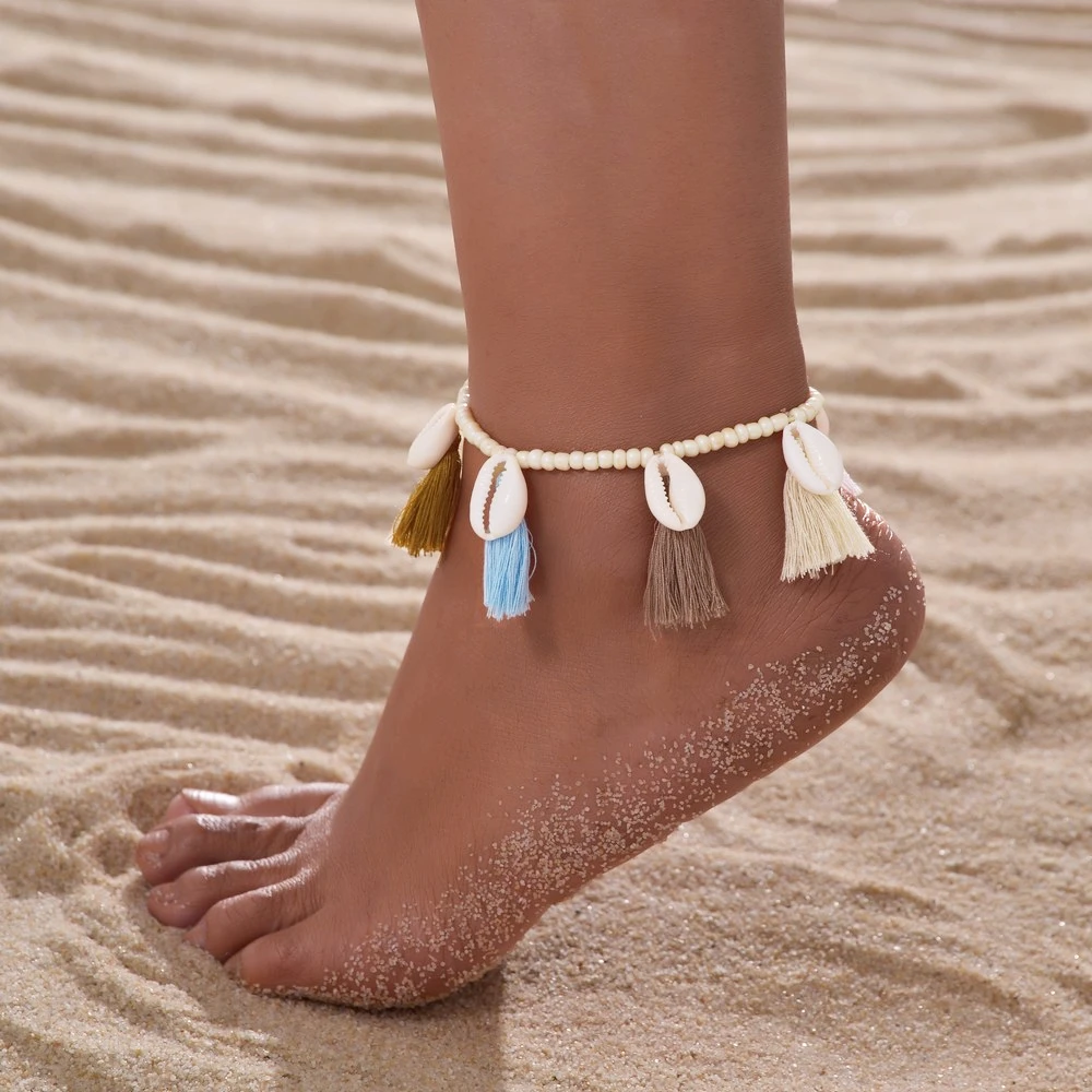 Vintage Simple Starfish Pendant Anklets Conch Rice Beads Anklet Bohemia Foot Accessories for Women Holiday Beach Sandal Jewelry