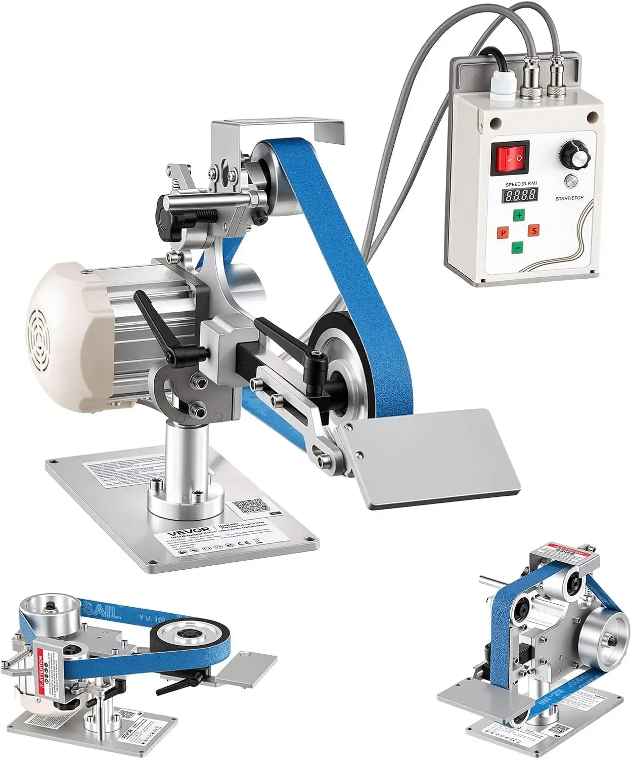 Belt Grinder Sander with VFD 30 x 1-Inch Variable Speed Belt Polisher | 550W Polishing Grinding Machine, 2 Grinding Modes, 3PCS