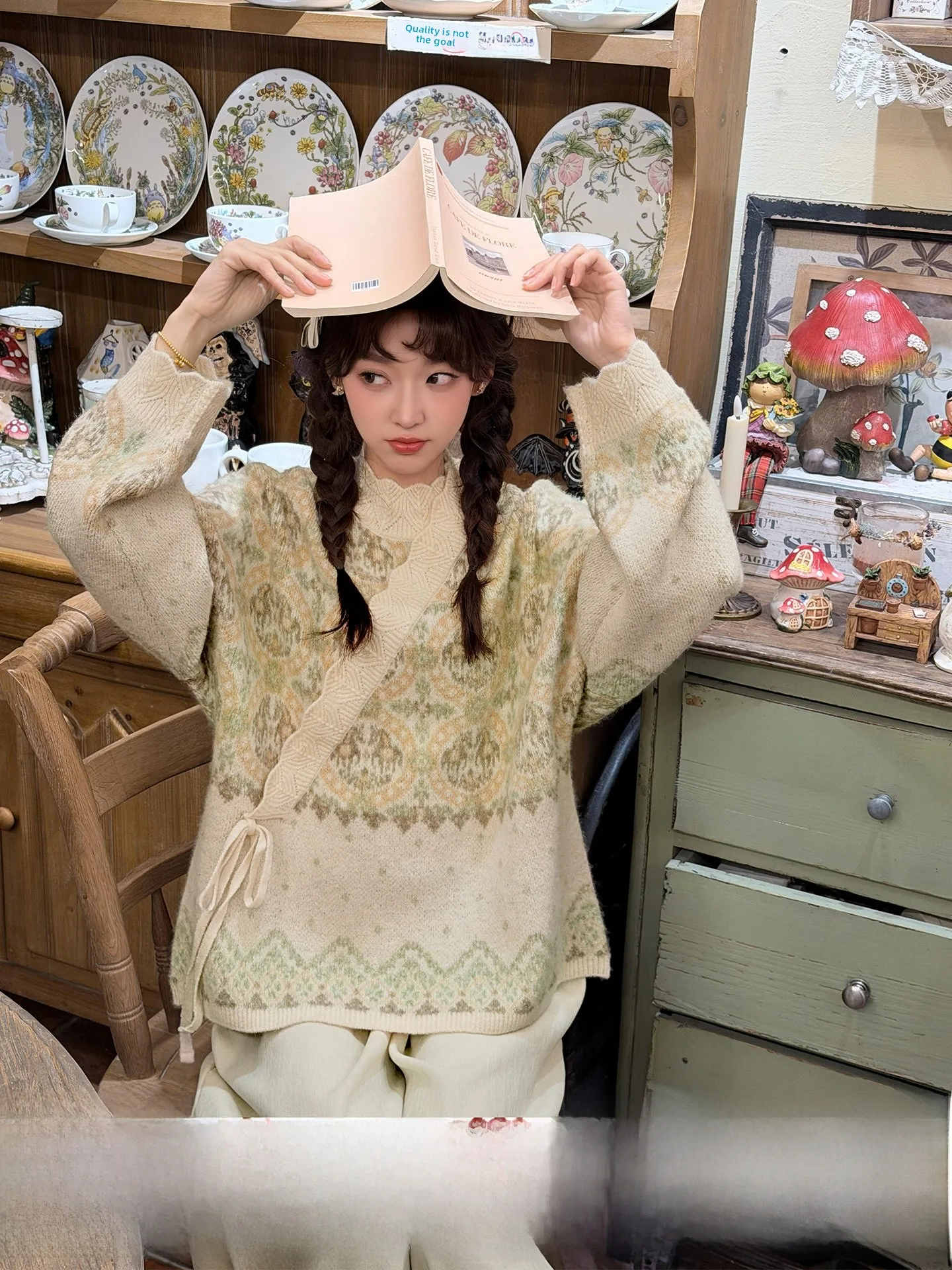 

Loose Women's Sweater Soft Cozy Curly Collar Embroidered Silk National Sle Lazy Sle High End Sweater Fem Faion