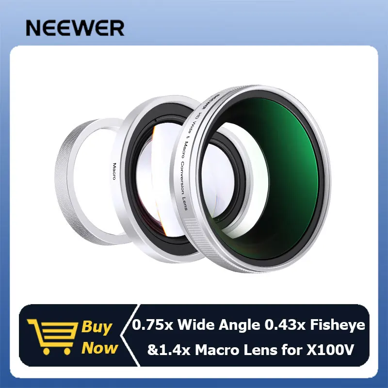 NEEWER 49mm 1.4x Macro Lens 0.75x Wide Angle/ 0.43x Fisheye Additional Lens For Fuji X100VI X100F X100V X100 X100S Accessory