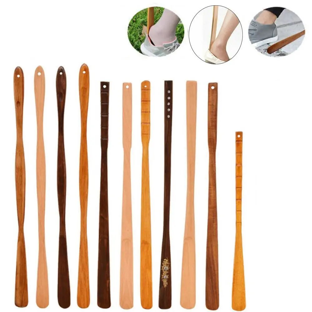 Hanging Shoe Horn Easy Remover Extra Long Handle Shoehorn Lifter Easy on Off Wooden Seniors Put on Shoes Tools