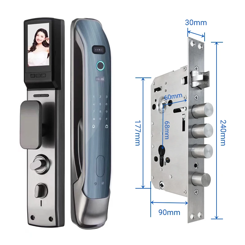 3D Biometric Security Face & Camera Security Door Lock Waterproof APP Wifi Key IC Card Fingerprint Combination Electronic Lock