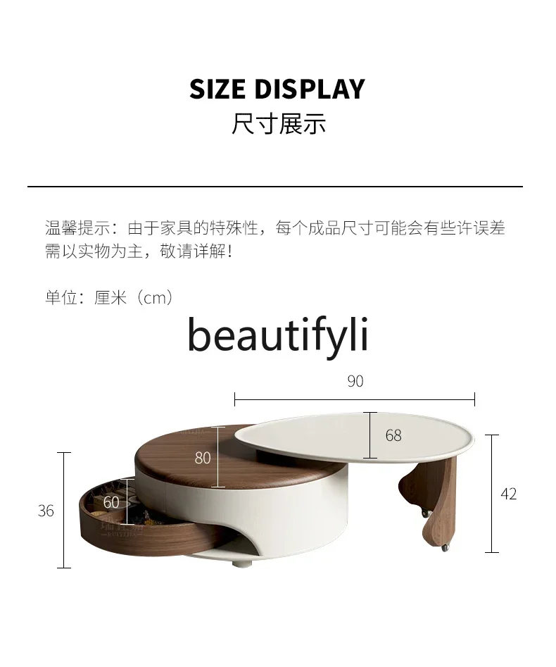 طاولة قهوة حديثة وبسيطة بلون الجوز، طاولة شاي متوسطة وعتيقة قابلة للسحب مع أدراج وطاولة ذات حافة مستديرة