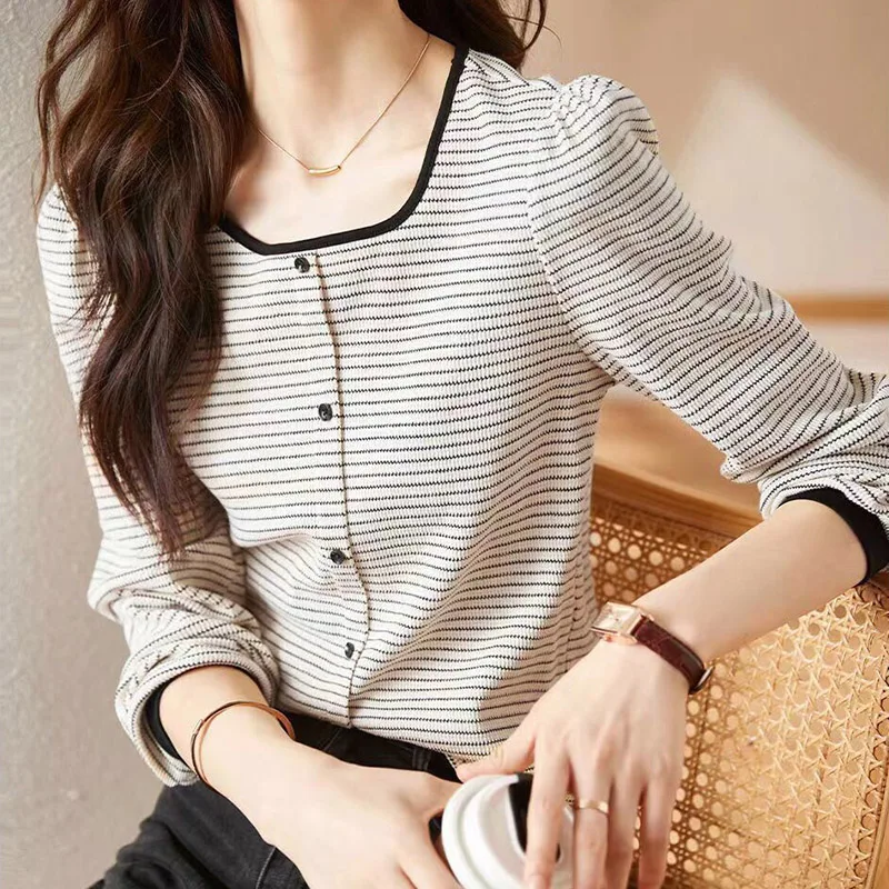 French Style Retro Elegant Loose Casual Long Sleeved Shirt Autumn New Original Design Office Lady Commuting Contrast Lady Shirt