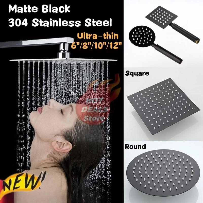 Round & Square Stainless Steel Ultra-thin Showerheads 12/10/8/6 Inch Rainfall Shower Head Rain Shower Chrome Finish