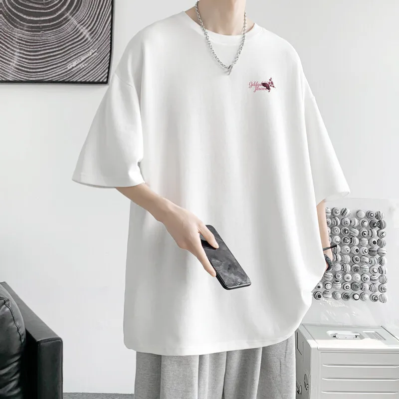 

Men's Cotton T-shirts White Mens 5XL Oversized T Shirt Summer Casual Wear Letter Butterfly Print Tee Shirts for Men Male Clothes