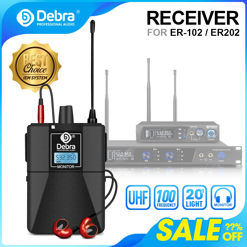 Debra ER-202/102/2040 UHF Wireless In-Ear Monitor System Receiver Bodypack+Earphone Accessory For Stage Performance Singer.