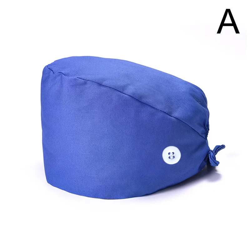 Gorro de trabajo de protección para la cabeza de alta calidad, gorro de enfermera de Color sólido con botón, gorro quirúrgico ajustable para médico, 1 unidad