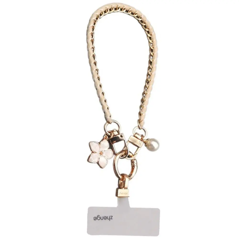

Металлический ремешок-цепочка для телефона с подвеской-цветком и жемчугом, защита от потери, для женщин/девушек