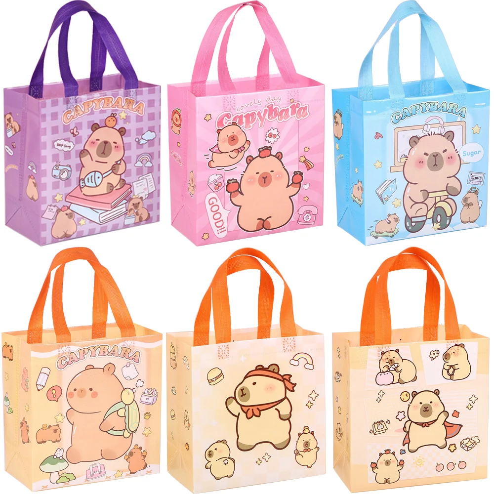 10 Uds nueva bolsa de regalo de capibara bocadillos de caramelo bolsas de regalo no tejidas impermeables bolsa de compras portátil de carpincho para regalos reciclar