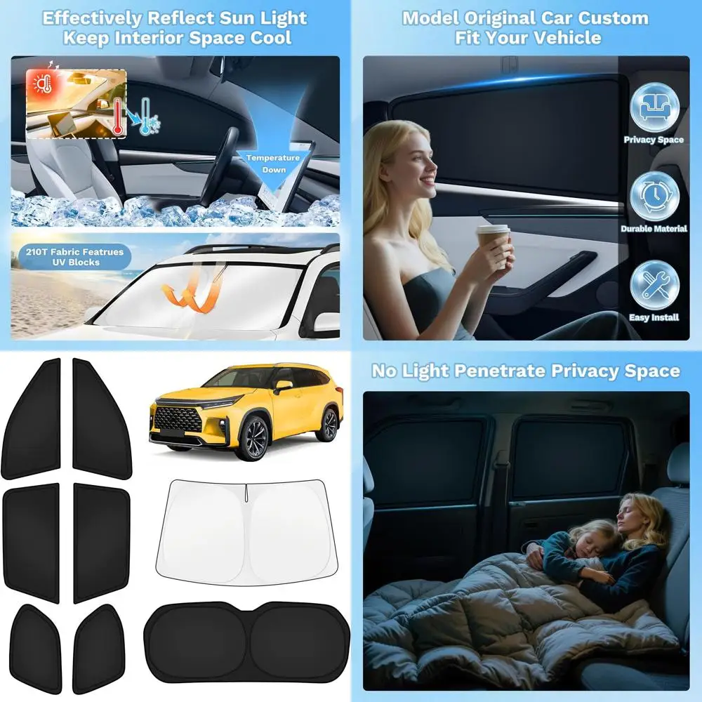 

Универсальные солнцезащитные шторки для автомобиля 2024-2026, защита от УФ-излучения и конфиденциальность, комплект из 8 штук для боковых и задних окон