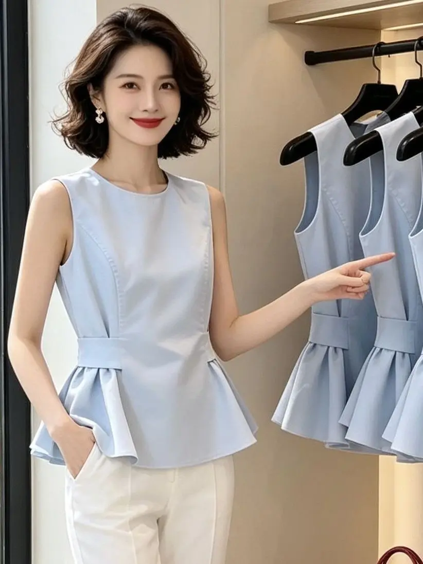 

Elegant Knowledgeable Commuter Style Shirt Sleeveless Slimming Versatile Top Women's Fashion Summer 2026 round Neck Polyester
