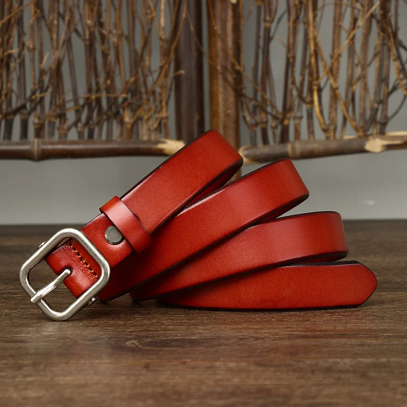 2.4CM Wide Simple and Stylish Leather Belt for Women with Buckle, Top Layer Cowhide, Trendy Jeans Belt for Women