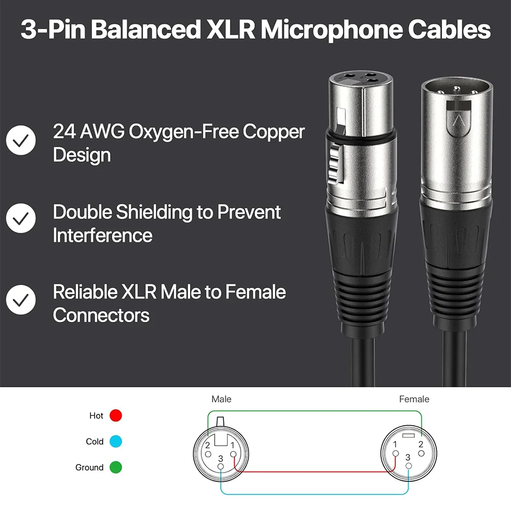 Cable de Audio Profesional de 10 Metros, Cable XLR de 3 Pines Macho a Hembra, Cable de Amplificador para Micrófono, Accesorios, Mezclador, Tarjeta de Sonido, Altavoz