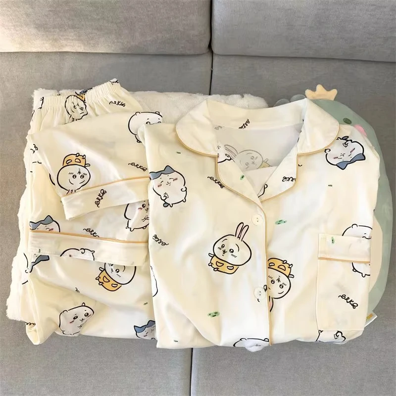 Kawaii Chiikawa Women's Sleepwear Homewear Set Japanese-Style Hachiware Long Sleeved Pants Pajama Usagi Sweet Fashion Nightwear - view 4