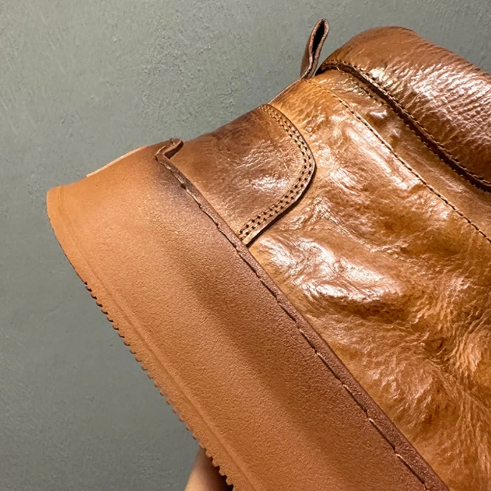 الرجال الرجعية جلد طبيعي عالية الجودة مارتن الأحذية تنفس الدانتيل سميكة سوليد أحذية بوت قصيرة غير رسمية لأسلوب الخريف والشتاء #3