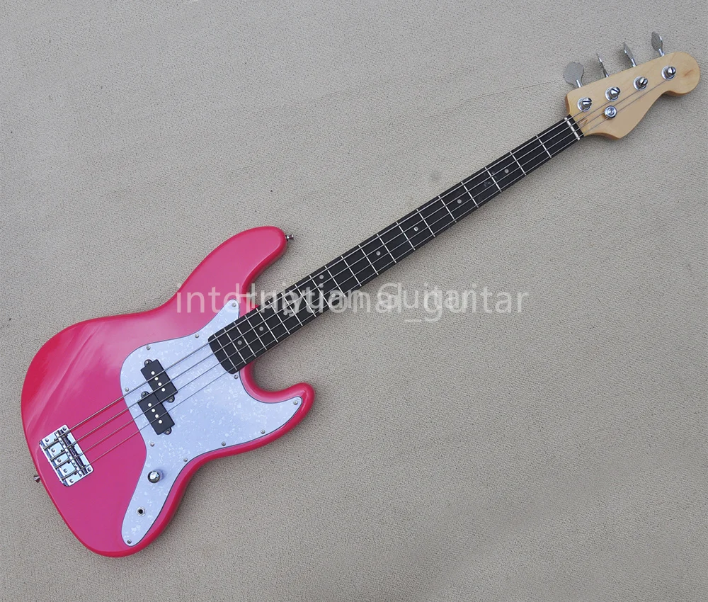 Pink 4 Strings Electric Bass Guitar with Rosewood Fretboard, 20 Frets,Customizable